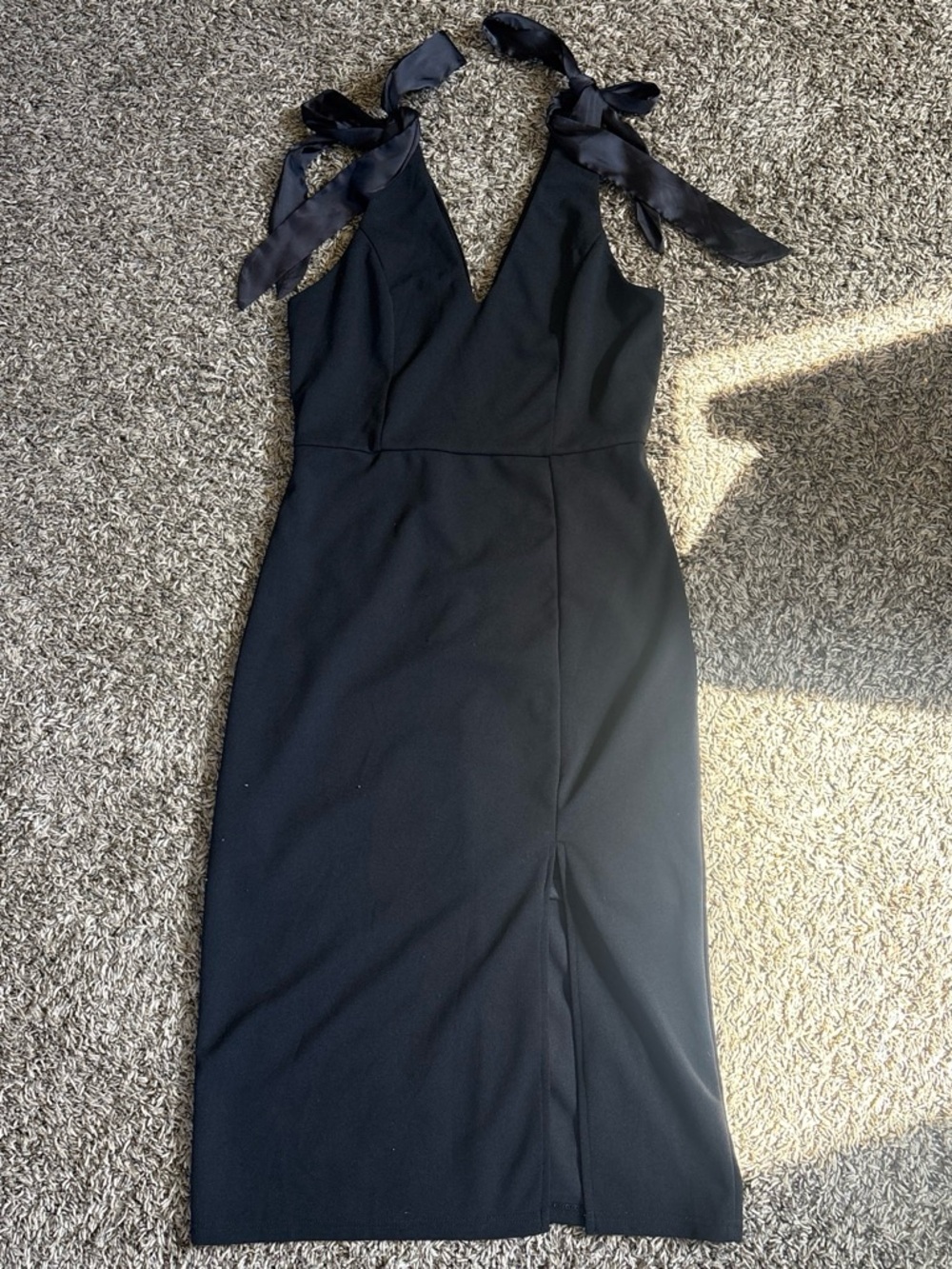 Tie-Shoulder Black V-Neck Midi Dress - Picture 1 of 4